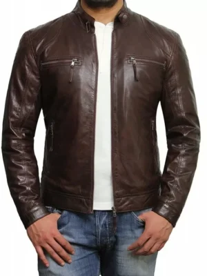 Tomilor Men's Brown Leather Biker Jacket