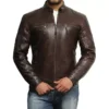 Tomilor Men's Brown Leather Biker Jacket