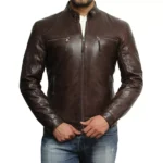 Tomilor Men's Brown Leather Biker Jacket