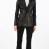 Women Button Sport Leather Jacket Peak Lapel