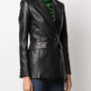 Women Button Sport Leather Jacket Peak Lapel