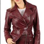 Women Maroon Leather Biker Jacket