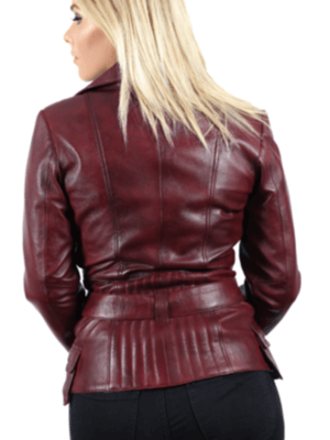 Women Maroon Leather Biker Jacket