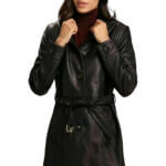 Women's Black Leather Trench Coat Real Soft Lambskin Stylish Belted Over Coat