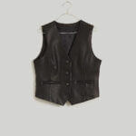 Women Black Lambskin Leather Waistcoat
